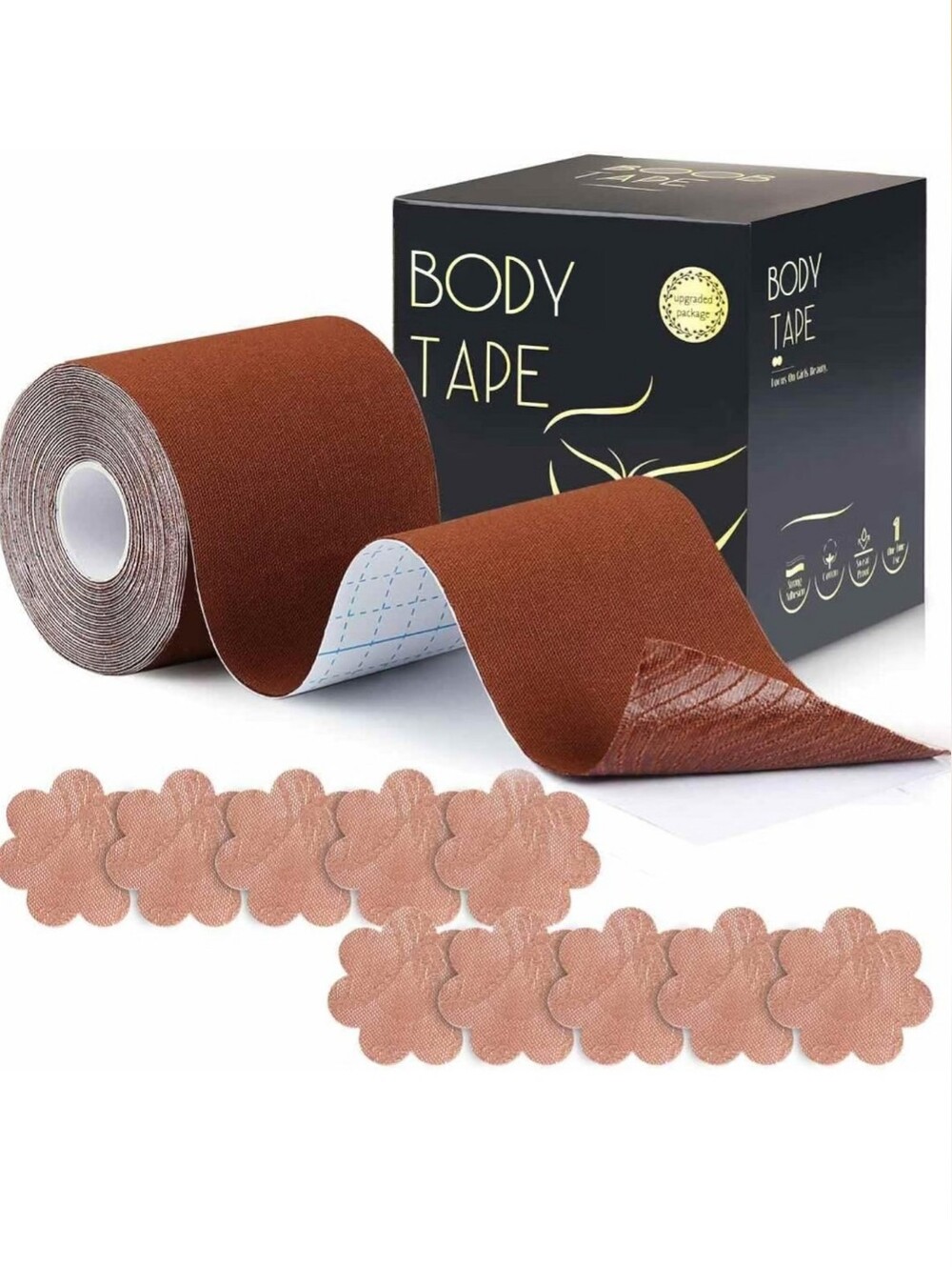 Invisible Breast Lift Tape with Lace Petal Backless Cover, Brown Boob Tape Body